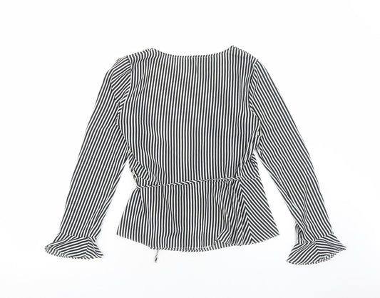 H&M Womens White Striped Polyester Wrap Blouse Size 12 V-Neck
