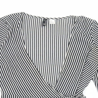 H&M Womens White Striped Polyester Wrap Blouse Size 12 V-Neck