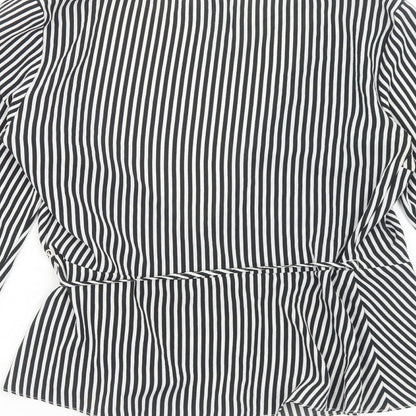 H&M Womens White Striped Polyester Wrap Blouse Size 12 V-Neck