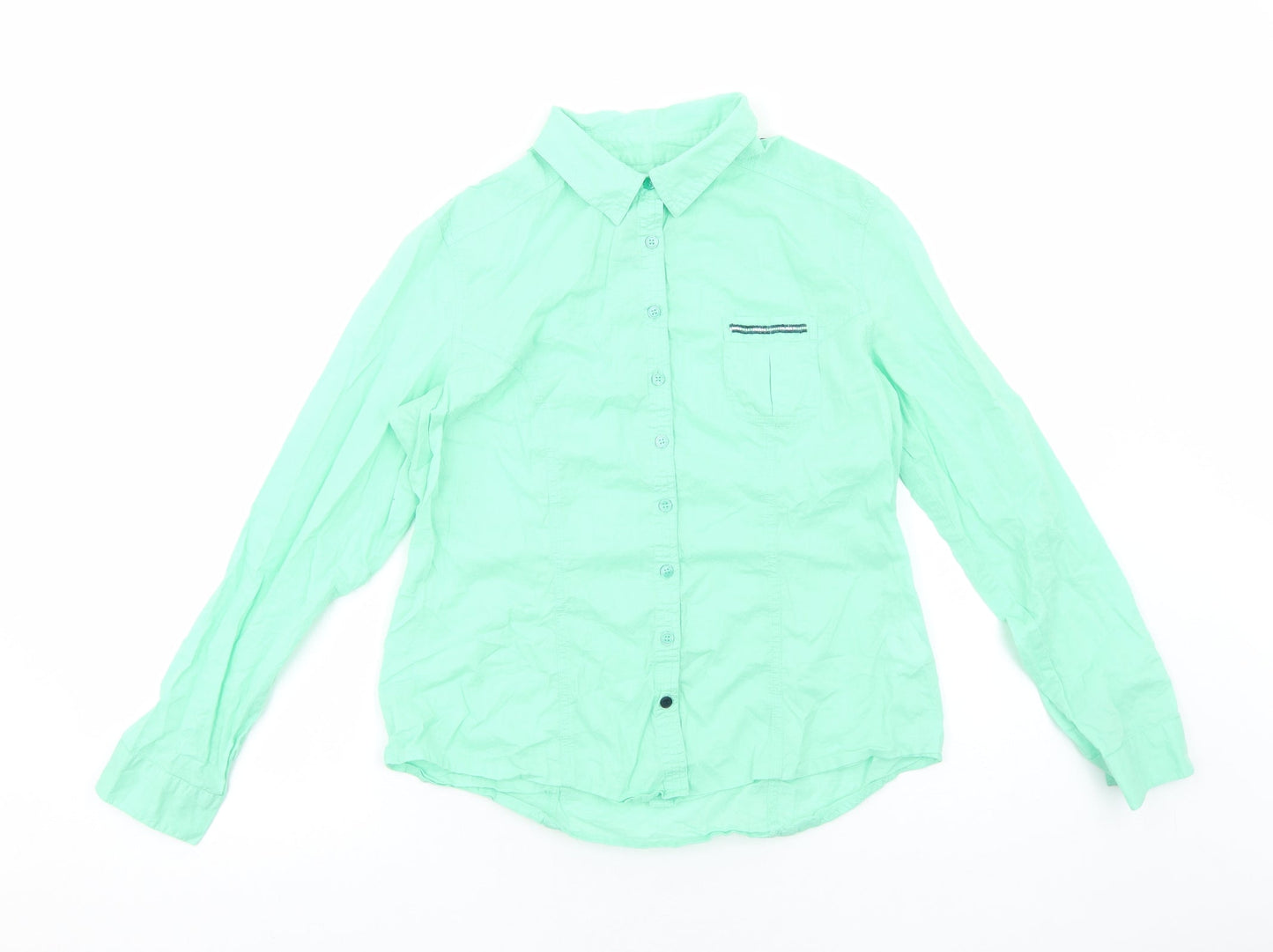 Scottage Womens Green Cotton Basic Button-Up Size 4 Collared