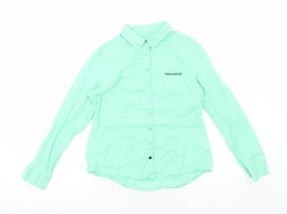 Scottage Womens Green Cotton Basic Button-Up Size 4 Collared