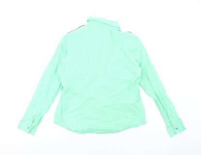 Scottage Womens Green Cotton Basic Button-Up Size 4 Collared