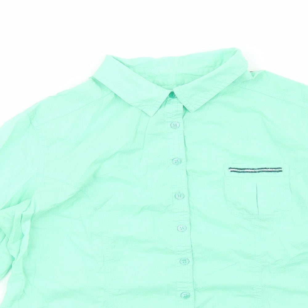 Scottage Womens Green Cotton Basic Button-Up Size 4 Collared