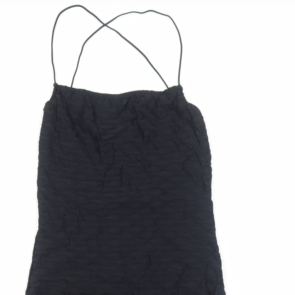 Bershka Womens Silver Polyester Slip Dress Size M Square Neck Pullover