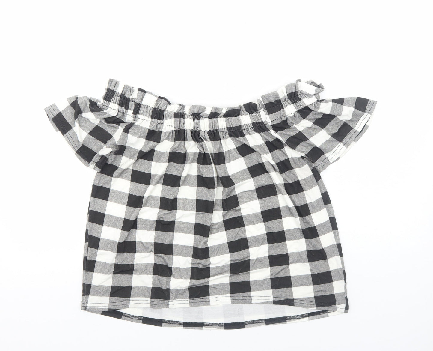 Primark Womens Black Check Viscose Basic Blouse Size 12 Boat Neck