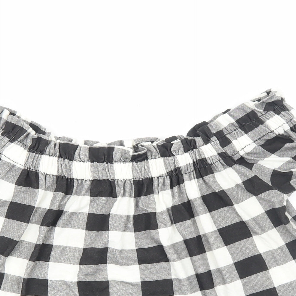 Primark Womens Black Check Viscose Basic Blouse Size 12 Boat Neck