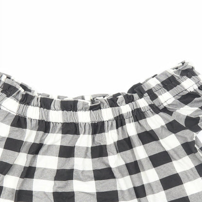 Primark Womens Black Check Viscose Basic Blouse Size 12 Boat Neck