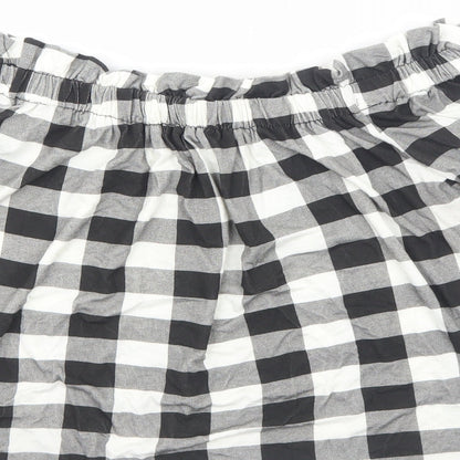 Primark Womens Black Check Viscose Basic Blouse Size 12 Boat Neck