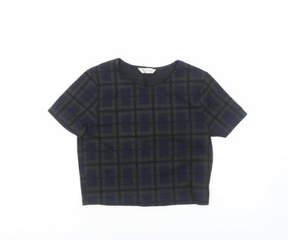 Miss Selfridge Womens Green Geometric Polyester Cropped T-Shirt Size 10 Round Neck
