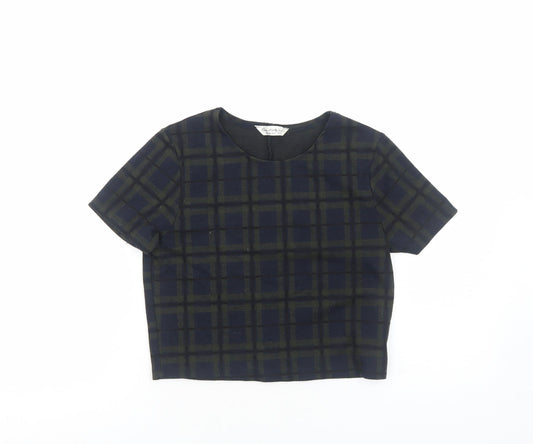 Miss Selfridge Womens Green Geometric Polyester Cropped T-Shirt Size 10 Round Neck