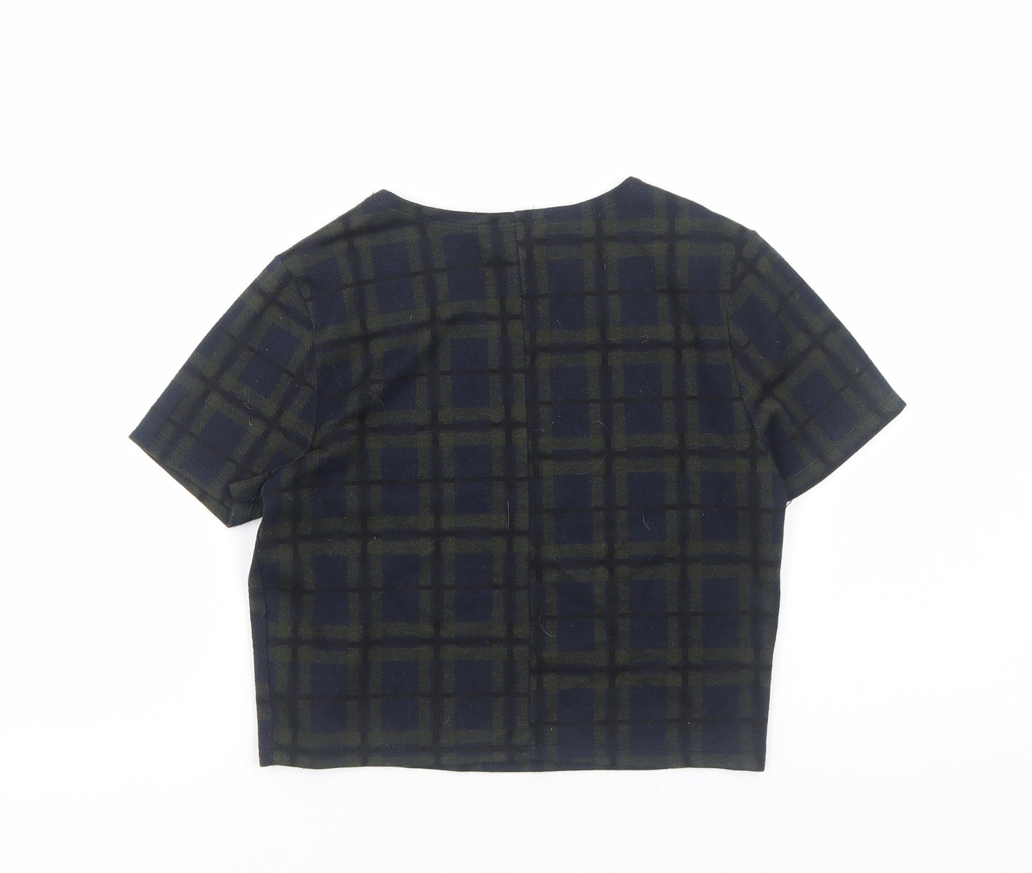 Miss Selfridge Womens Green Geometric Polyester Cropped T-Shirt Size 10 Round Neck