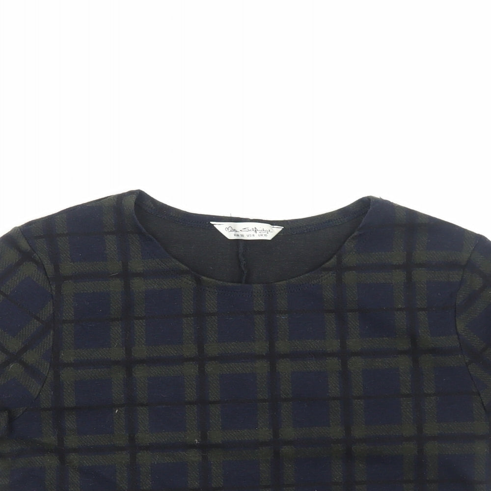 Miss Selfridge Womens Green Geometric Polyester Cropped T-Shirt Size 10 Round Neck