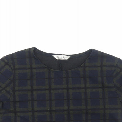 Miss Selfridge Womens Green Geometric Polyester Cropped T-Shirt Size 10 Round Neck