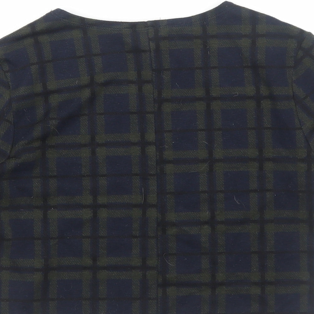 Miss Selfridge Womens Green Geometric Polyester Cropped T-Shirt Size 10 Round Neck