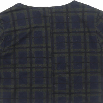 Miss Selfridge Womens Green Geometric Polyester Cropped T-Shirt Size 10 Round Neck