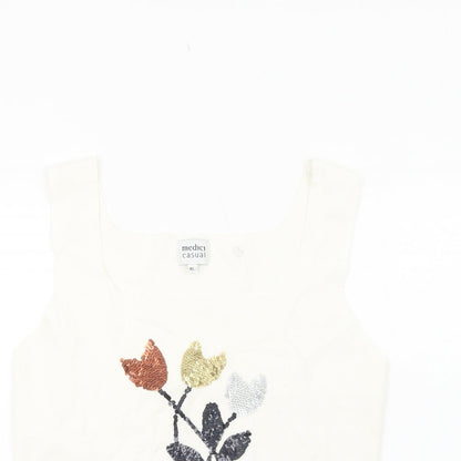 Medici Womens White Nylon Basic Tank Size XL Round Neck - Floral