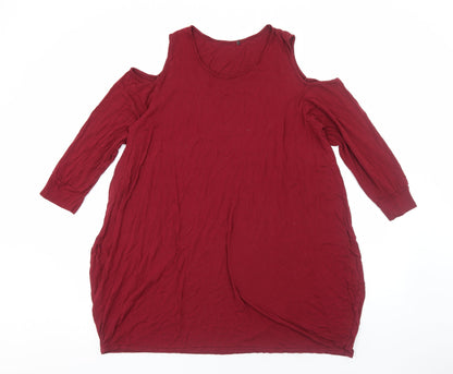Preworn Womens Red Viscose A-Line Size 2XL Scoop Neck Pullover - Cold Shoulder Slouch