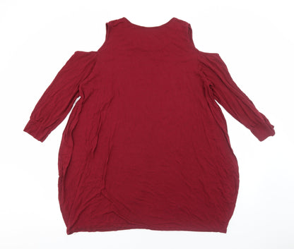 Preworn Womens Red Viscose A-Line Size 2XL Scoop Neck Pullover - Cold Shoulder Slouch