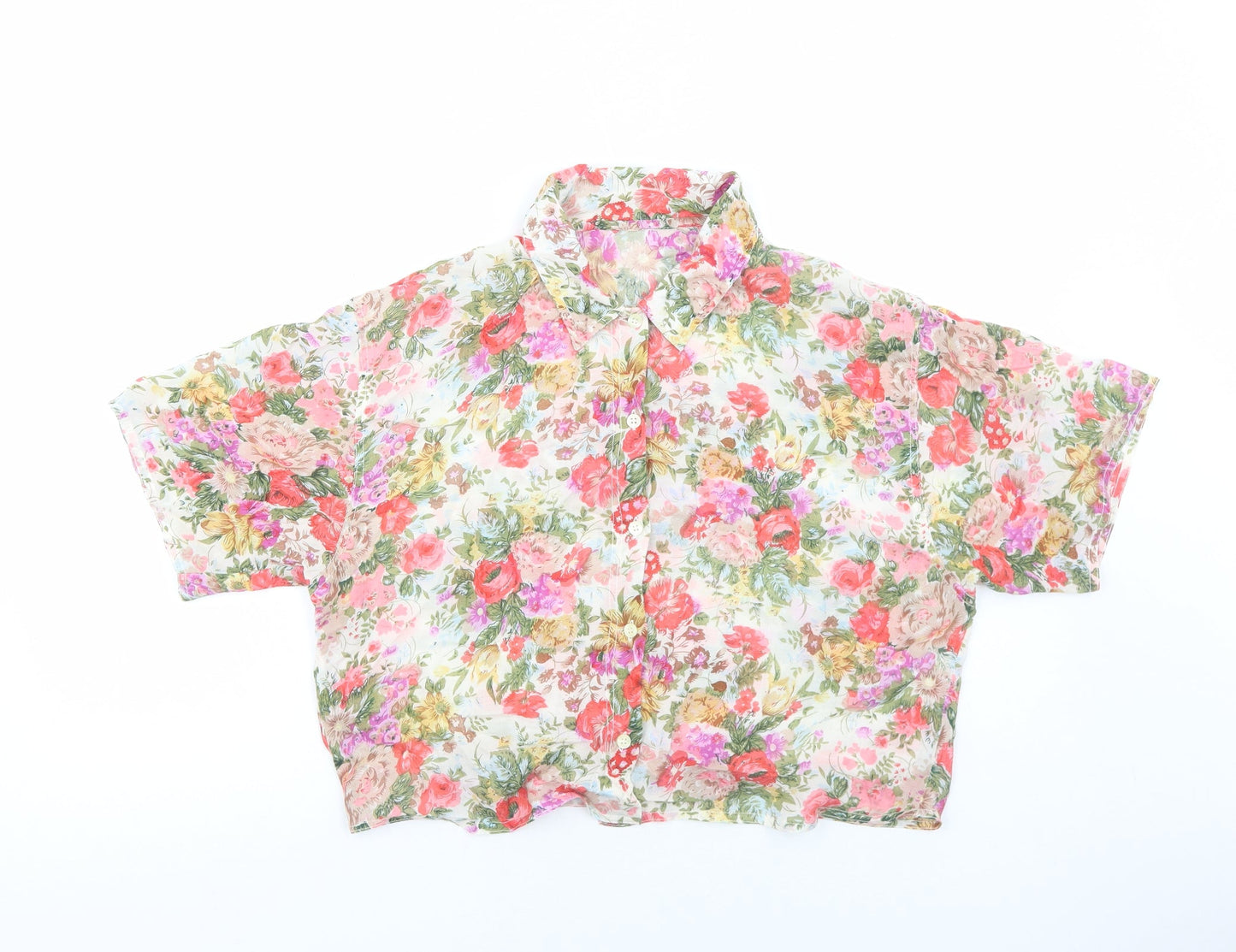 Womens UK Size M Preworn Multicoloured Cropped Button-Up