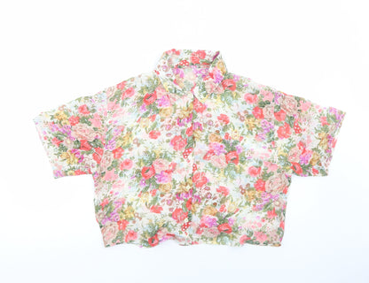 Womens UK Size M Preworn Multicoloured Cropped Button-Up