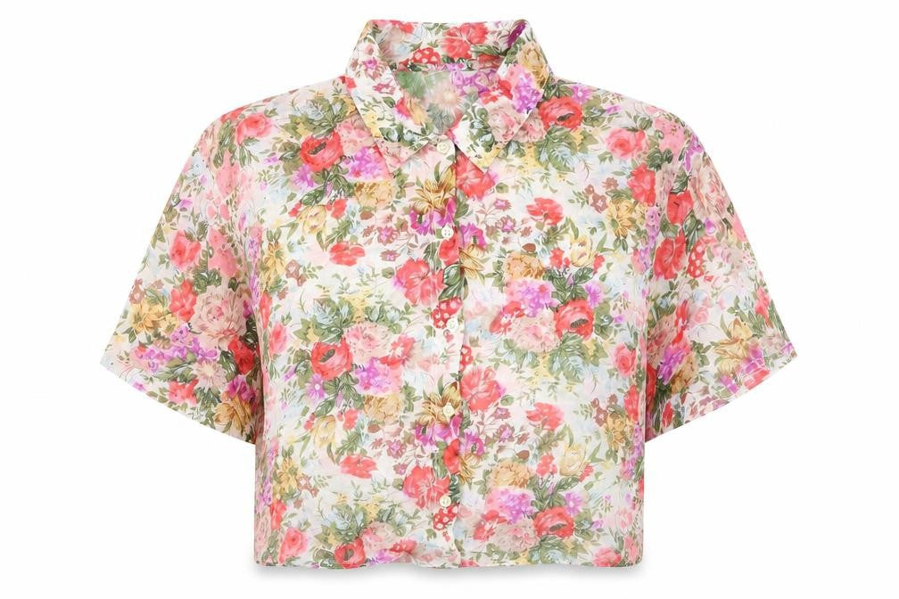 Womens UK Size M Preworn Multicoloured Cropped Button-Up