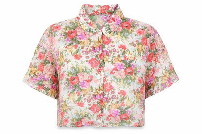 Womens UK Size M Preworn Multicoloured Cropped Button-Up