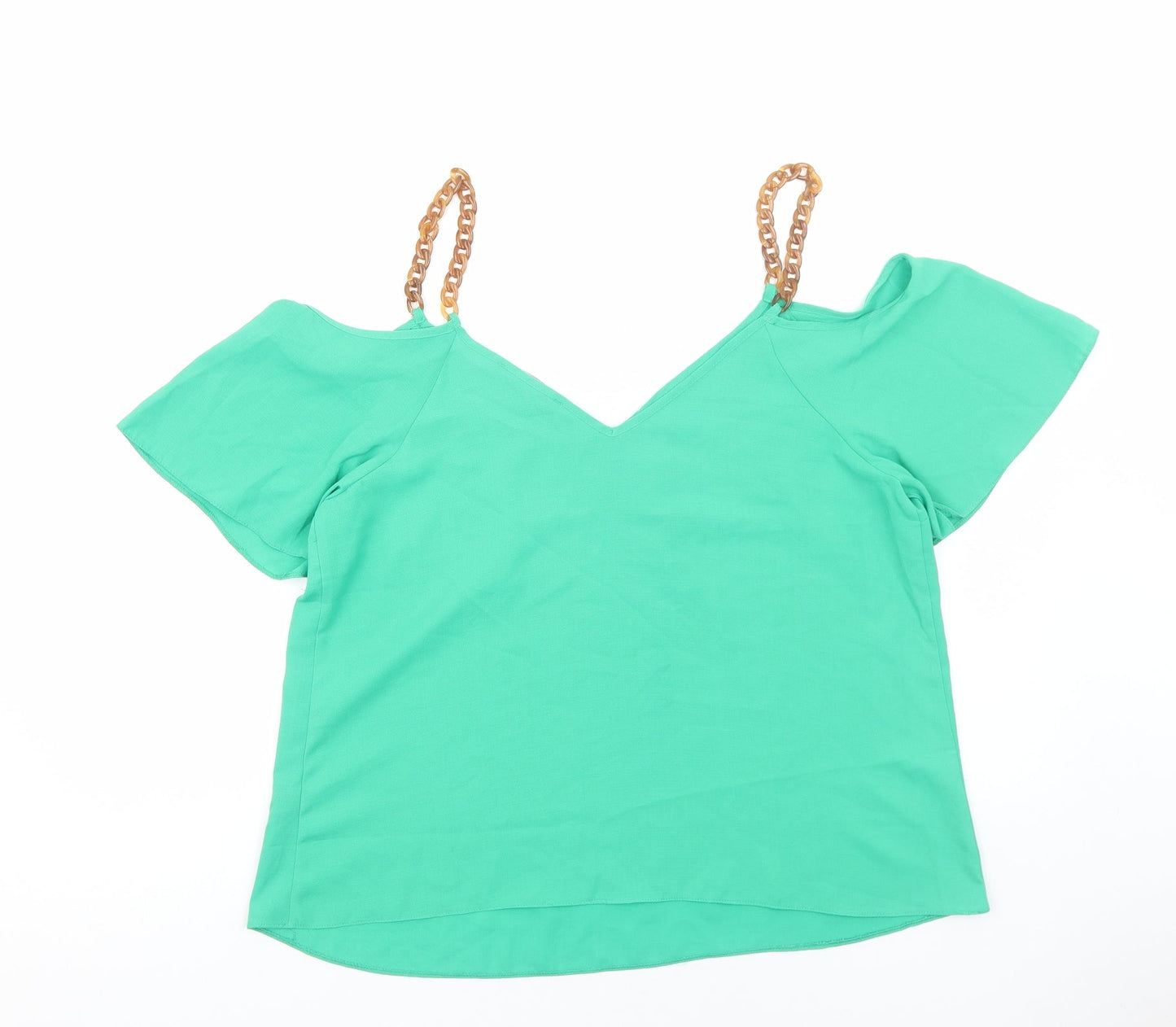 George Womens Green Viscose Basic Blouse Size 16 V-Neck - Chain Strap Cold Shoulder