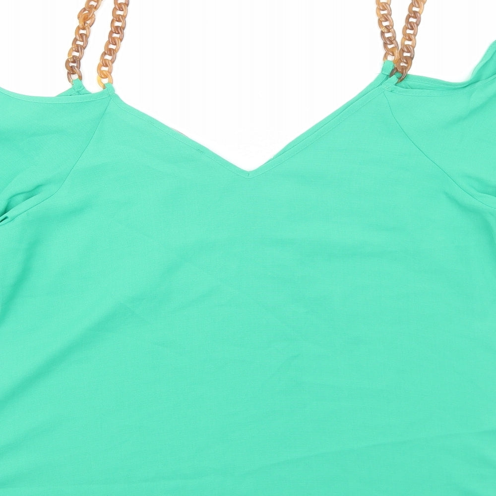 George Womens Green Viscose Basic Blouse Size 16 V-Neck - Chain Strap Cold Shoulder