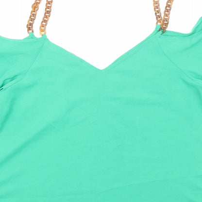 George Womens Green Viscose Basic Blouse Size 16 V-Neck - Chain Strap Cold Shoulder