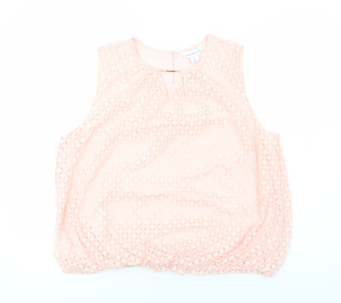 Liz Claiborne Womens Pink Geometric Polyester Basic Tank Size XL Round Neck