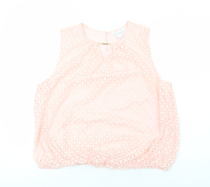 Liz Claiborne Womens Pink Geometric Polyester Basic Tank Size XL Round Neck