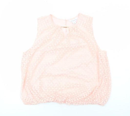 Liz Claiborne Womens Pink Geometric Polyester Basic Tank Size XL Round Neck