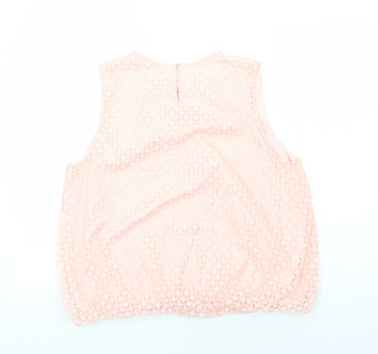 Liz Claiborne Womens Pink Geometric Polyester Basic Tank Size XL Round Neck