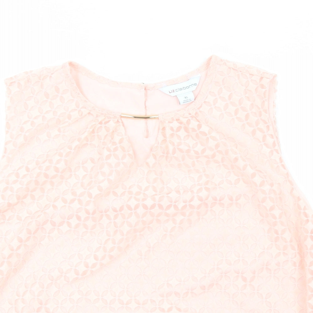 Liz Claiborne Womens Pink Geometric Polyester Basic Tank Size XL Round Neck