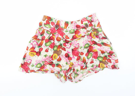 Papaya Womens White Floral Viscose Basic Shorts Size 8 Regular Zip