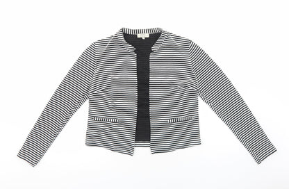 Papaya Womens Black V-Neck Striped Viscose Cardigan Jumper Size 10