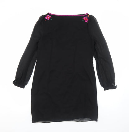 Teatro Womens Black Polyester A-Line Size 10 Boat Neck Zip - Flower
