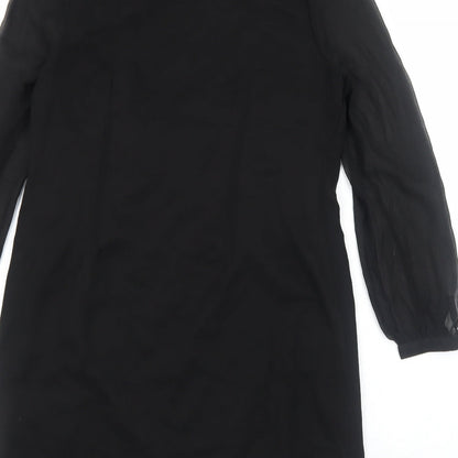 Teatro Womens Black Polyester A-Line Size 10 Boat Neck Zip - Flower