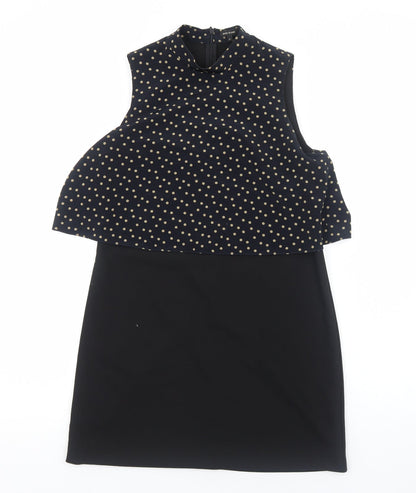 River Island Womens Black Geometric Polyester A-Line Size 12 Mock Neck Zip