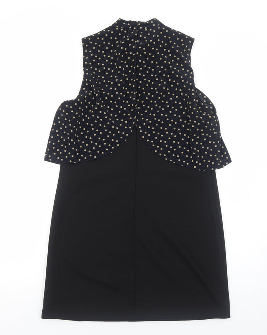 River Island Womens Black Geometric Polyester A-Line Size 12 Mock Neck Zip