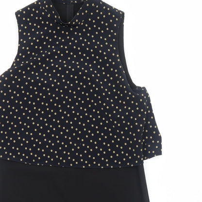River Island Womens Black Geometric Polyester A-Line Size 12 Mock Neck Zip