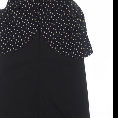 River Island Womens Black Geometric Polyester A-Line Size 12 Mock Neck Zip