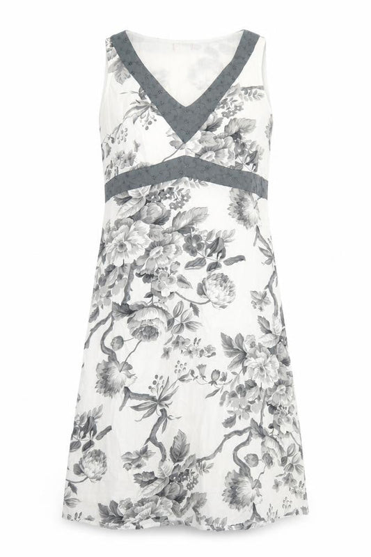 Preworn Womens White Floral Cotton A-Line Size L V-Neck Zip