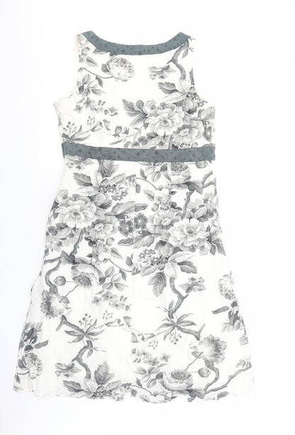 Preworn Womens White Floral Cotton A-Line Size L V-Neck Zip