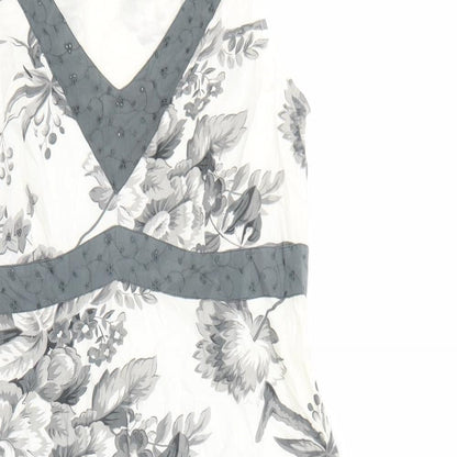 Preworn Womens White Floral Cotton A-Line Size L V-Neck Zip