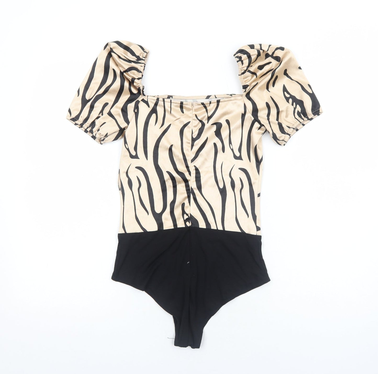 Quiz Womens Beige Animal Print Polyester Bodysuit One-Piece Size 8 Zip - Tiger Print