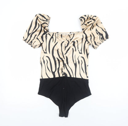 Quiz Womens Beige Animal Print Polyester Bodysuit One-Piece Size 8 Zip - Tiger Print