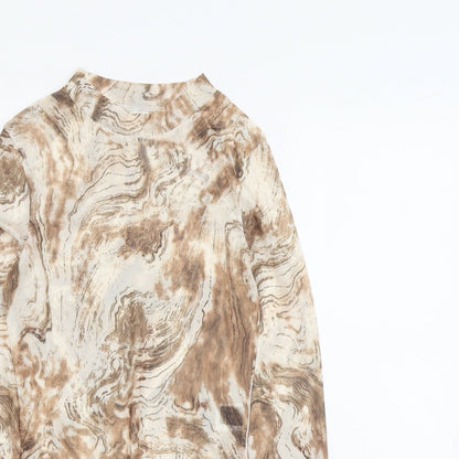 SheIn Womens Beige Geometric Polyester Bodysuit One-Piece Size S Snap