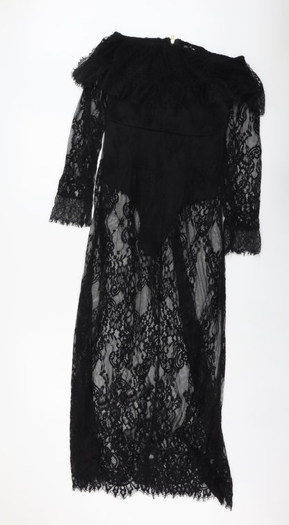 Danity Womens Black Geometric Polyester Ball Gown Size S Off the Shoulder Zip