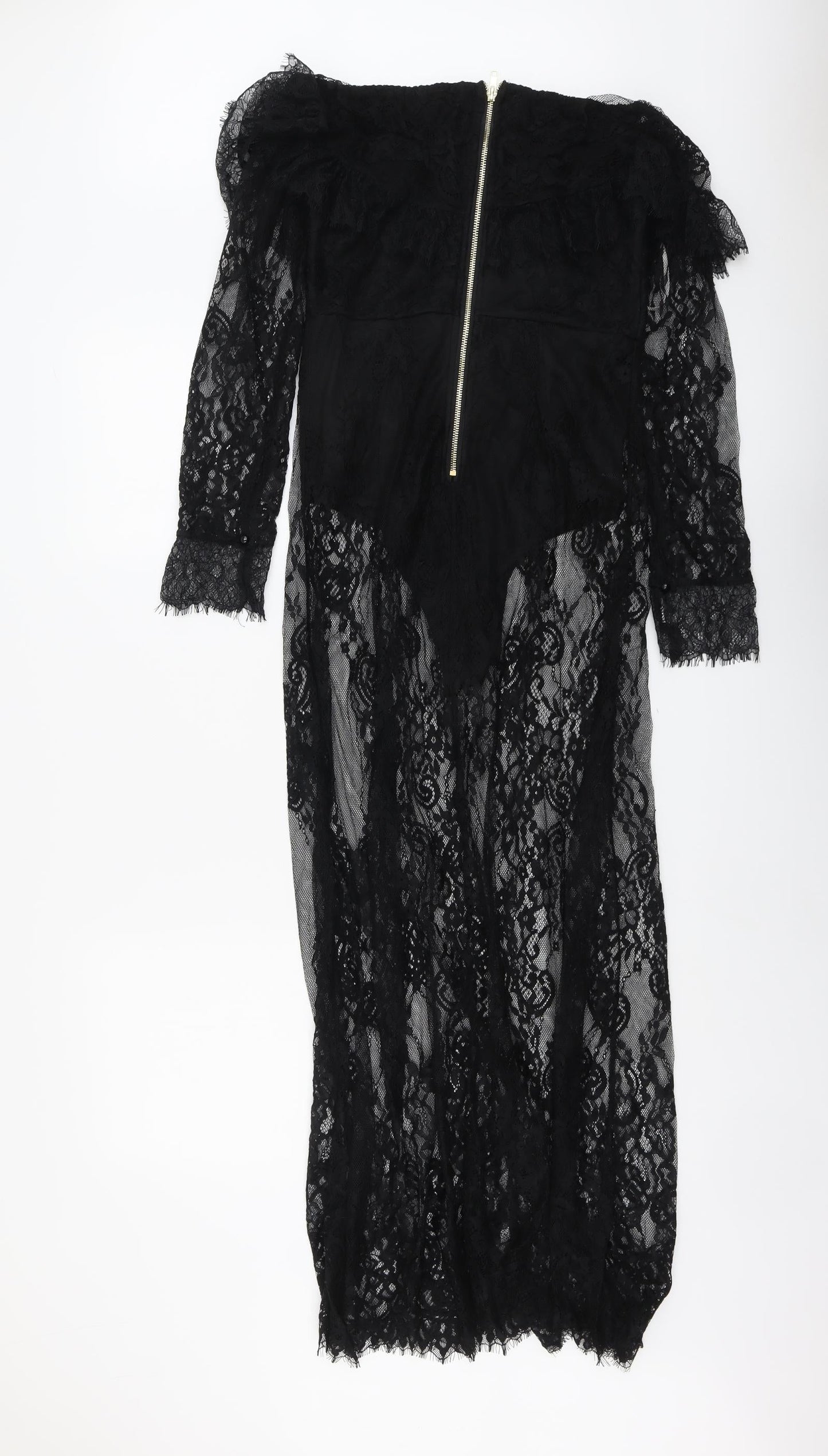 Danity Womens Black Geometric Polyester Ball Gown Size S Off the Shoulder Zip